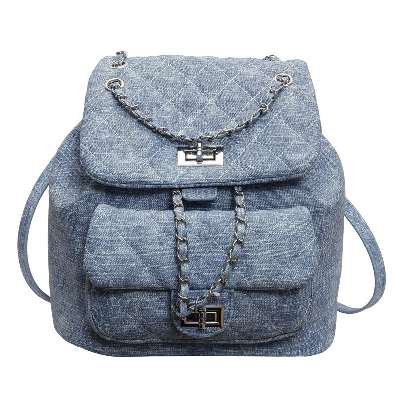 Sac à dos en denim avec chaîne, fermeture twist,