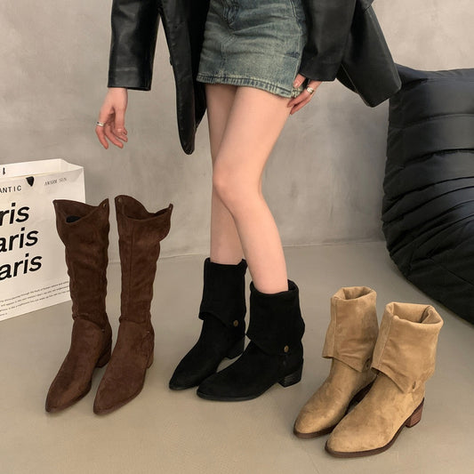 Bottes Longues de Biker en Denim Style Western pour Femmes